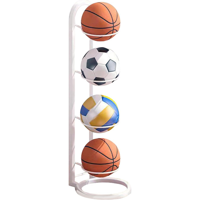 Стійка для зберігання м'ячів: баскетбол, футбол, волейбол - металева, 4 шари, біла