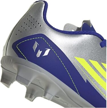 Футбольні бутси adidas F50 Club Messi для унісекс, гнучка підошва, розмір 21 EU, сріблястий, сонячно-жовтий, блакитний