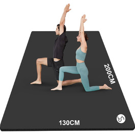 Йога мат XXL 200x130см: фітнес мат для йоги, фітнесу, занять з дітьми та для людей похилого віку. Товщина 20/15/10 мм, матеріал NBR, зелений/чорний колір