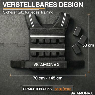 Утяжелитель Amonax (30 кг) – жилет з вантажем для фітнесу, силових тренувань (чоловічий/жіночий), з світловідбиваючими елементами, регульований