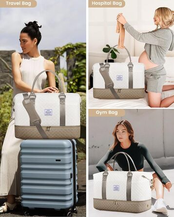 Спортивна сумка LOVEVOOK для жінок з відділенням для взуття, ручна поклажа, дорожня сумка, сумка для вихідних, сумка-мішок, жіноча дорожня сумка, клінічна сумка, сумка для пологового будинку, для залу, пляжу, сауни, кемпінгу (XL-2шт, Бежево-хакі)