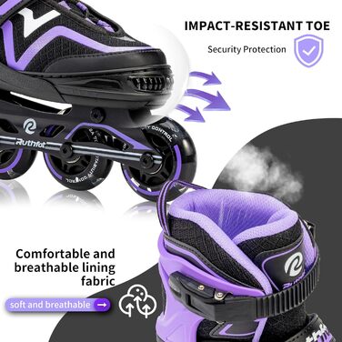 Регульовані ролики для дітей (хлопчики та дівчатка), світлові ролики, розмір L (37.5-41), фіолетовий