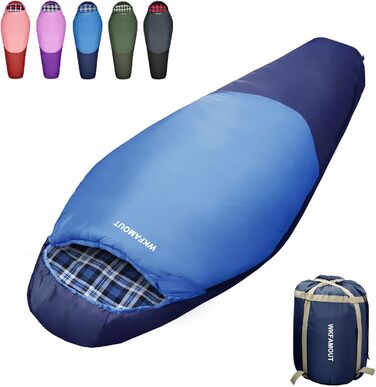 Спальний мішок WKFAMOUT Mumienschlafsack Outdoor -12°C-0°C [500GSM] з фланелі для кемпінгу та подорожей. Підходить для дорослих та дітей. Зручний, теплий, машинне прання.