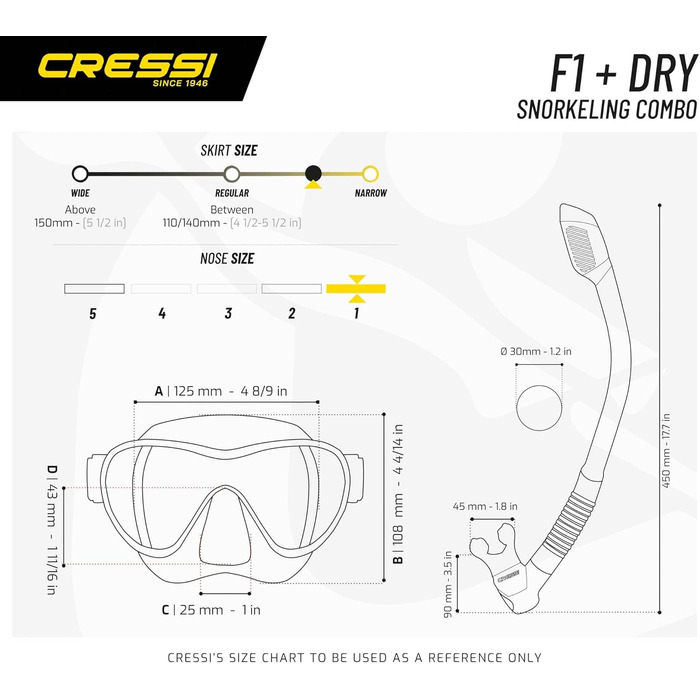 CRESSI F1 Безрамкова маска або комплект маска + сухий трубка для дайвінгу і снорклінгу, універсальний розмір, унісекс, чорний