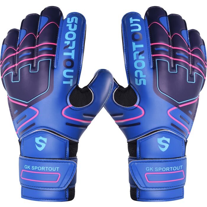 Воротарські рукавички Sportout з Fingersave для дітей та дорослих, 4мм латекс, антиковзкі, темно-сині (розмір 9)
