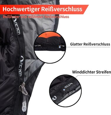 Сплячий мішок пуховий зимовий, 600FP+ преміум-пух, 12°C -24°C, легкий та теплий для 3-4 сезонів, кемпінг, трекінг, походи, оранжевий