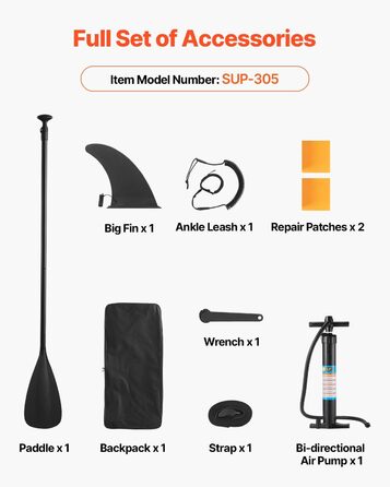 Надувний SUP VEVOR Stand Up Paddle Board (323/335 см) з аксесуарами: насос, весло, рюкзак, сумка для телефону, ремкомплект. Підходить для дорослих та дітей.