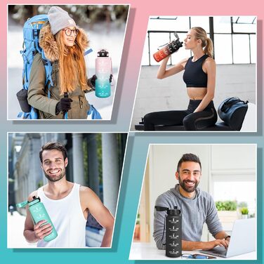 Фляга для води HoneyHolly 1л з фільтром, з маркуванням часу, для спорту, вело, йоги, активного відпочинку (чорний & червоний)