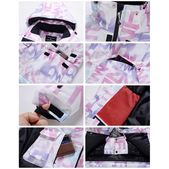 Модна жіноча гірськолижна куртка та штани, водонепроникні, вітронепроникні, кольорові, з принтом, рожевий, розмір M