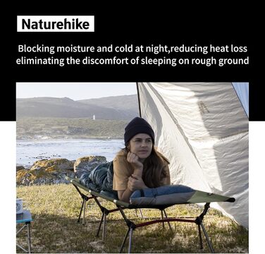 Ліжко похідне Naturehike ультралегке, складне, зелене армійське - до 150 кг, регульована висота, для кемпінгу, офісу, гостей