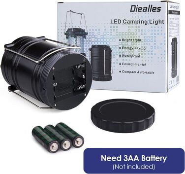 Кемпінгова лампа Diealles, 2 шт. 30 LED, водонепроникна, з гачком, для намету, походів, риболовлі, надзвичайних ситуацій, чорна