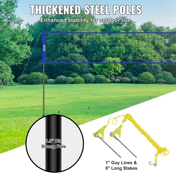 Набір для волейболу VEVOR, регульована висота, 9,7 x 2,4 м, блакитний, портативний, складаний, з м'ячем та сумкою, для саду та пляжу