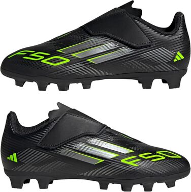 Дитячі футбольні бутси adidas F50 Club Hook and Loop для гри на твердих та багатоповерххових покриттях (35.5 EU, чорний/металік/лимонний)