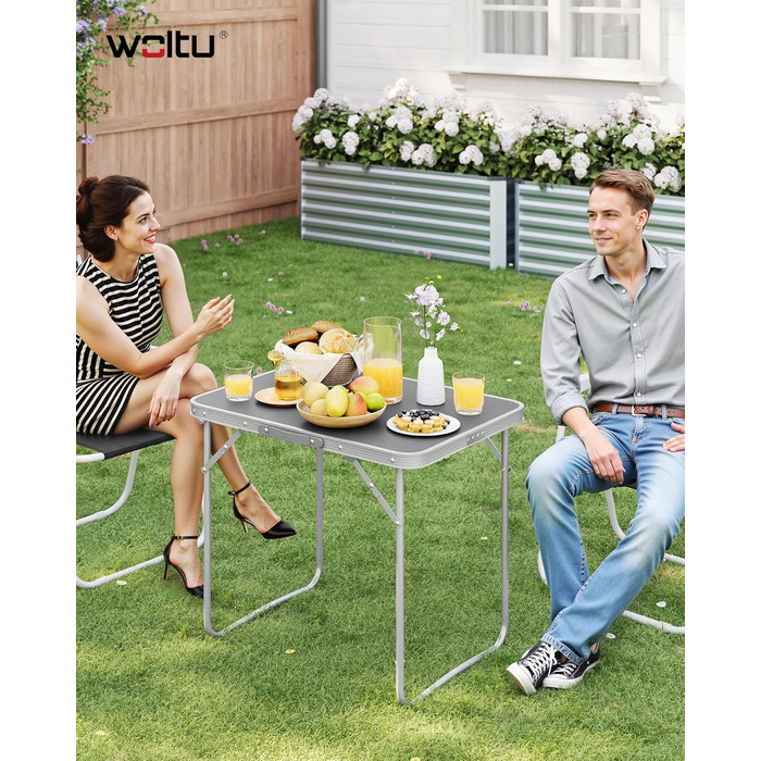 Складаний туристичний стіл Woltu для пікніка, відпочинку на природі та в саду, 70x50x60 см (алюміній + MDF)