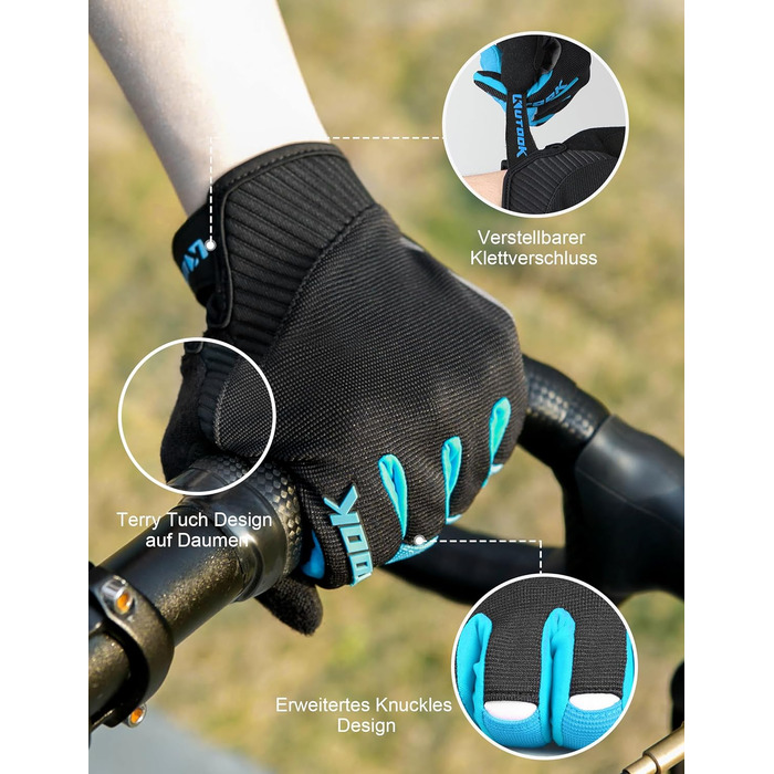 Велосипедні рукавички KUTOOK: антиковзаючі, амортизуючі, з гелевою підкладкою, сенсорні, для MTB, шосе, трейл, гірський велосипед, похід, блакитні, розмір L