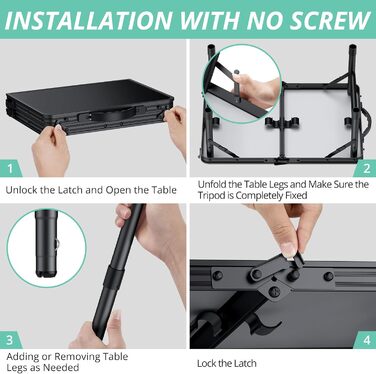 VINTEAM Стіл для пікніка та кемпінгу, регульована висота, складаний, 58x40 см