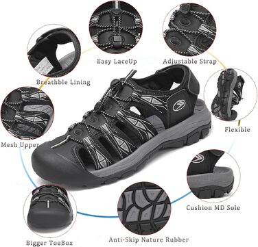 Чоловічі сандалі FLARUT для активного відпочинку та туризму (42 EU, чорно-білі)