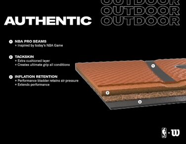 М'яч баскетбольний Wilson NBA Authentic Series Outdoor Braun, розмір 6