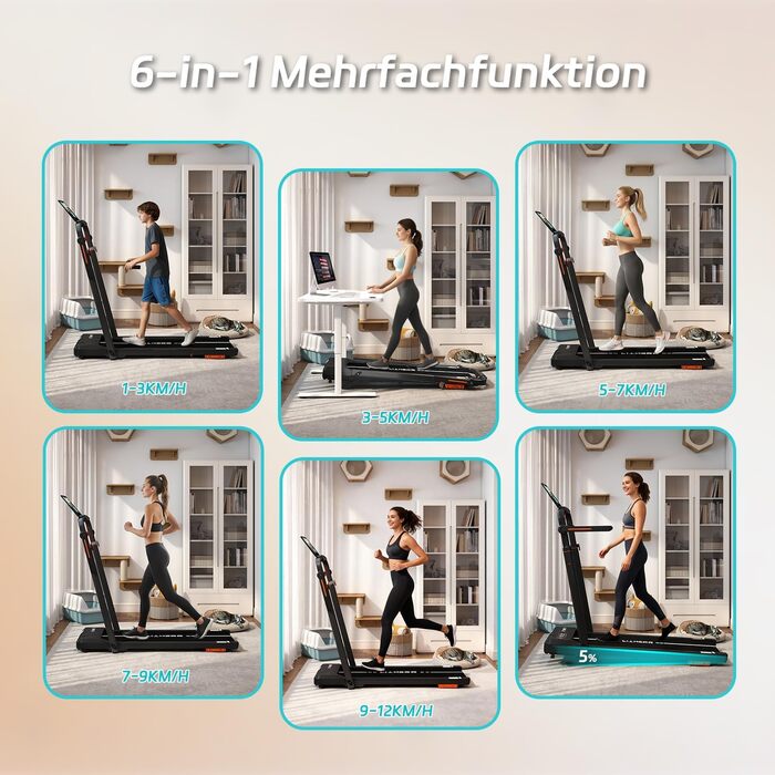 Складана бігова доріжка JUMMICO для дому та офісу з нахилом 5%, Walking Pad під стіл, швидкість 1-12 км/год, до 100 кг, керування через додаток та пульт, ширина стрічки 39 см