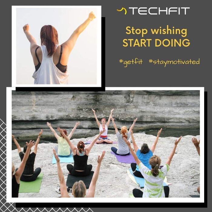 Йога мат TechFit: антиковзаюча, товста (10 мм), для фітнесу, пілатесу, кемпінгу, аеробіки (блакитна)