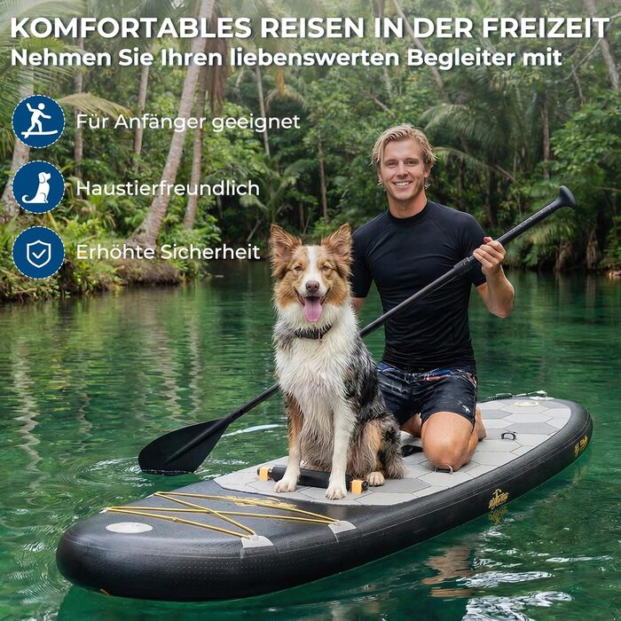 Надувний SUP борд Devoko 320x80x15 см з аксесуарами (2-в-1: SUP та каяк), для серфінгу, риболовлі, йоги, чорний