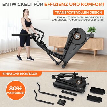 Еліптичний тренажер Pooboo 07-Basic Black з магнітною системою, LCD-монітором та кроком 15,5 дюймів. Витримує вагу до 158 кг, 16 рівнів навантаження.