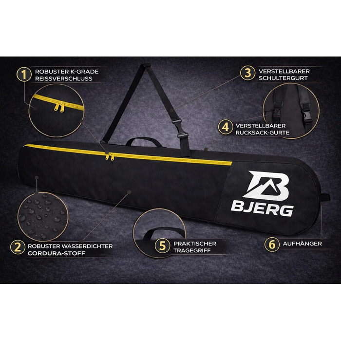 Чохол-рюкзак для сноуборда Bjerg Boardbag, до 150 см, чорно-жовтий, Made in Europe