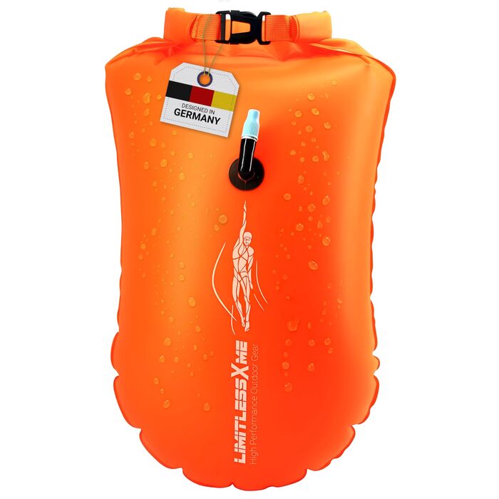 Гідродинамічна плавальна буя-сумка (Dry Bag) 28л, помаранчева — для безпечного плавання у відкритій воді та тріатлону, надувна