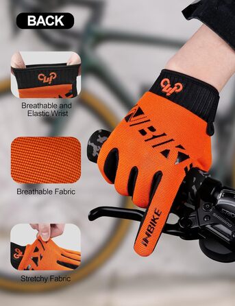 Рукавички велосипедні INBIKE MTB Anti-Slip з силіконовим покриттям, дихаючі, з підтримкою сенсорного екрану, для гірського велосипеда, велоспорту та активного відпочинку (Помаранчевий, M)