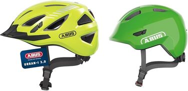 ABUS велосипедний шолом, жовтий (Signal Yellow), розмір L (56-61 см) та універсальний велосипедний шолом, зелений (Shiny Green), розмір S (45-50 см)