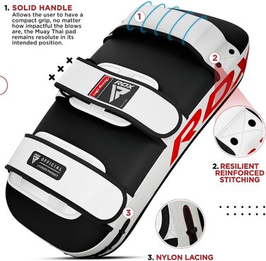 Накидка для ударів по ногах RDX, Curved Pad для кікбоксингу, Муай Тай, бокс, ММА. Накидка з натуральної шкіри Мая, тренувальні пристосування для ударів, один штука, універсальний розмір, білий колір