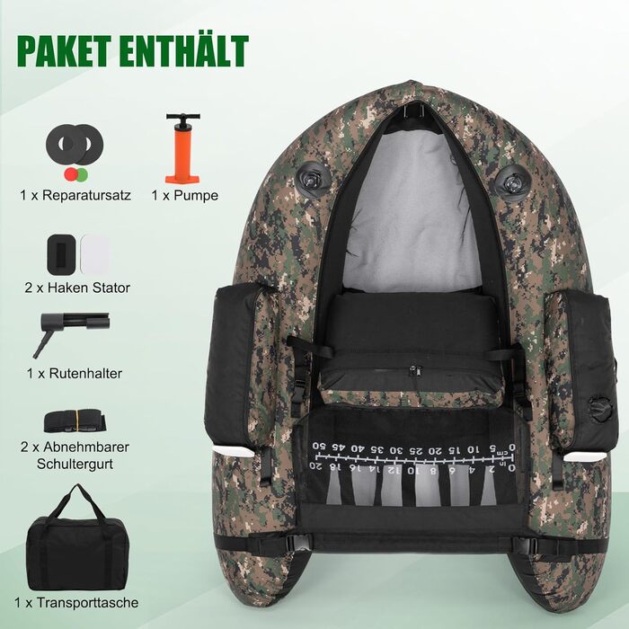 Надувне човен Leadzm для риболовлі, 150 кг, з насосом та тримачами для вудок