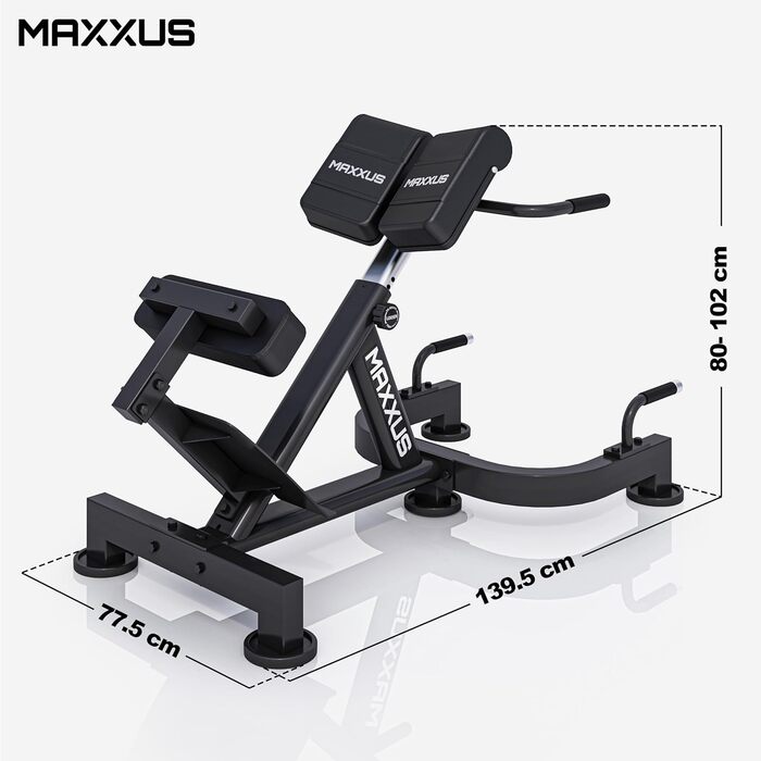 MAXXUS Тренажер для гіперекстензії - регульований, до 150/180 кг, з фіксацією ніг, ручками, прес-тренажер, римська лава, багатофункціональна тренувальна лава PRO