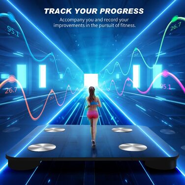 Інтелектуальна вага для тіла з Bluetooth, вимірювання жиру, BMI та ваги, 180 кг, 30 см x 30 см (Синій)