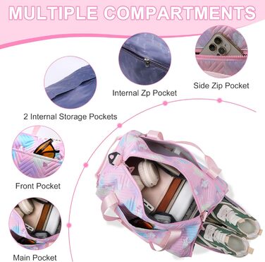 Спортивна сумка для дівчаток з єдинорогом, водонепроникна сумка для плавання з відділенням для взуття та мокрих речей, маленька дамська сумочка, спортивна сумка для подорожей, фітнесу, школи, плавання, рожева