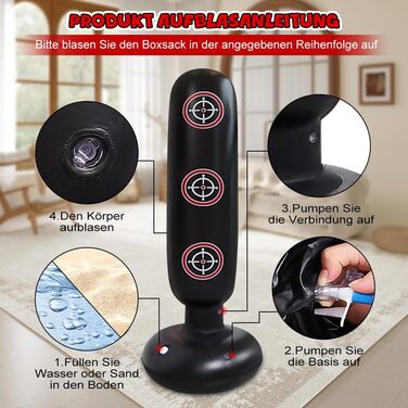 Надувний боксерський мішок для дітей 160 см з рукавичками та насосом для карате, таеквондо, MMA. Для хлопчиків та дівчаток 3-12 років