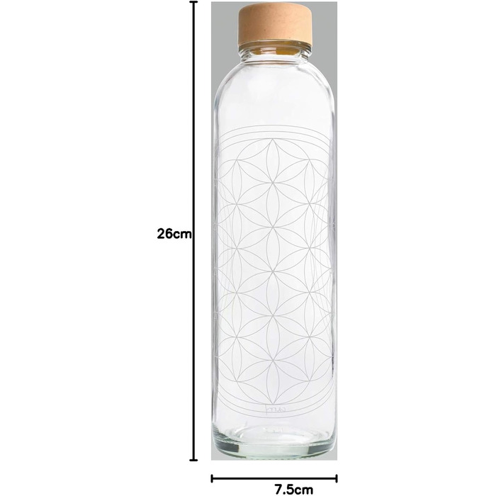 Скляна пляшка для води Carrybottles 0,7 л Flower Of Life, спортивна, без BPA, не протікає, підходить для газованої води, зроблено в Німеччині
