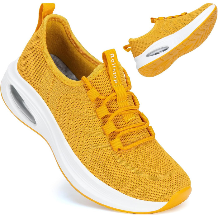 Жіночі кросівки з широкою передньою частиною та підтримкою стопи - для бігу, тренувань, занять у залі та прогулянок. Колір: жовтий, розмір 38 EU.