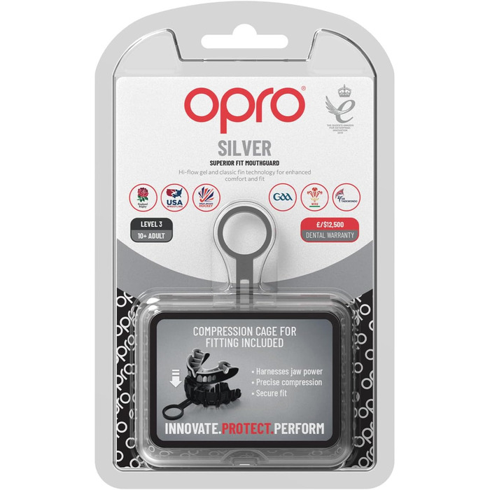 Захисна капа OPRO Silver для дорослих і дітей, чорна/срібляста, з футляром, для хокею, лакросу, регбі, ММА, боксу та BJJ, з інноваційною технологією підгонки