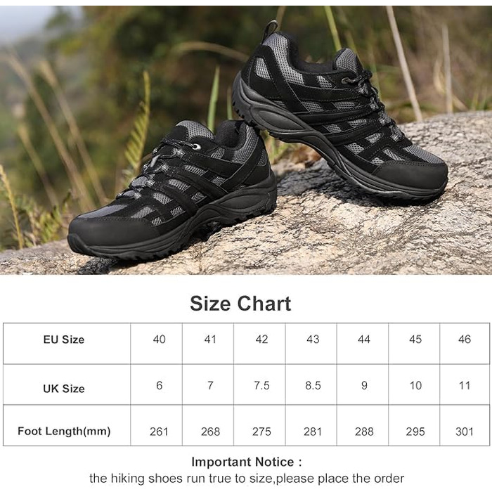 Черевики для хайкінгу чоловічі - дихаючі трекінгові кросівки для походів та хайкінгу, неслизькі та легкі outdoor кросівки, чорні, 43 EU