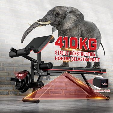 Регульована лава для тренувань XDDIAS з блоком для згинання ніг та підтримуючим валиком, до 410 кг, 10 положень спинки, для дому, багатофункціональна