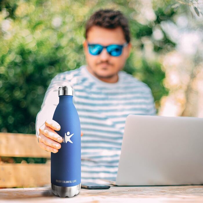 Термос KollyKolla з нержавіючої сталі, 500мл/750мл/1л, без протікань, ізотермічна пляшка, для дітей, спортивна, для школи, фітнесу, відпочинку на природі, кемпінгу, 1000 мл, темно-синій