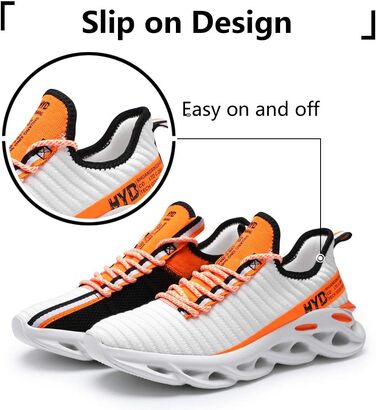 Чоловічі кросівки Ahico для бігу, фітнесу та крос-тренінгу. Slip-On, білі з помаранчевим, 42.5 EU