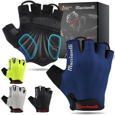 Велосипедні рукавички MACCIAVELLI® для чоловіків та жінок | З гелевими вставками, дихаючі, безпечні | Рукавички для MTB, шосе, трекінгу Blue M