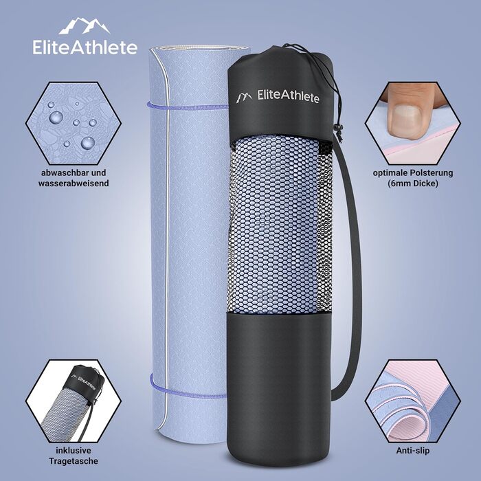 Йога мат EliteAthlete: спортивна, фітнес, гімнастична - з неслизьким покриттям. Розмір 183x61x0.6 см. Включає сумку та ремінь для перенесення. Колір: Ivory Cream