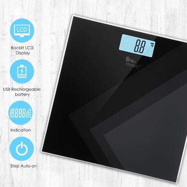 Електронна вага для ванної кімнати himaly з великим LCD-дисплеєм, ультратонкий дизайн, автоматичне увімкнення, максимальна вага 180 кг