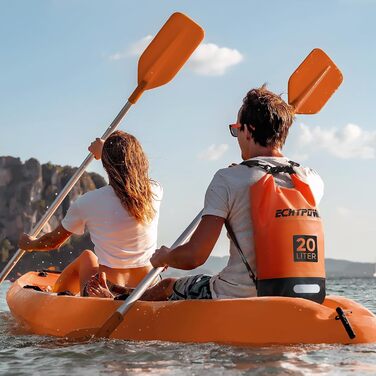 Водонепроникний мішок ECHTPower Dry Bag 5L/10L/20L для плавання, каякінгу, SUP з регульованим ремінцем та світловідбиваючими смугами (зелений, помаранчевий)
