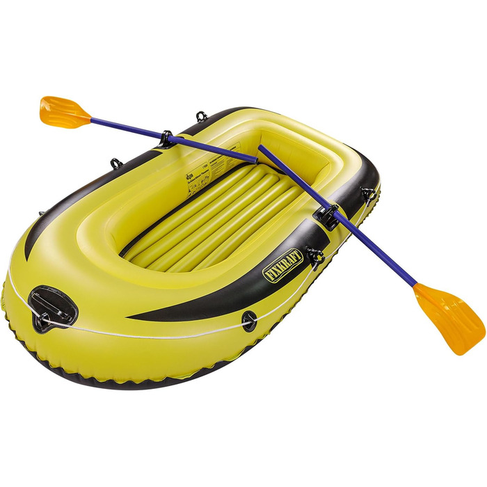 Надувне човен DEMA для 2 осіб (150 кг) з веслами та насосом, жовто-сірий