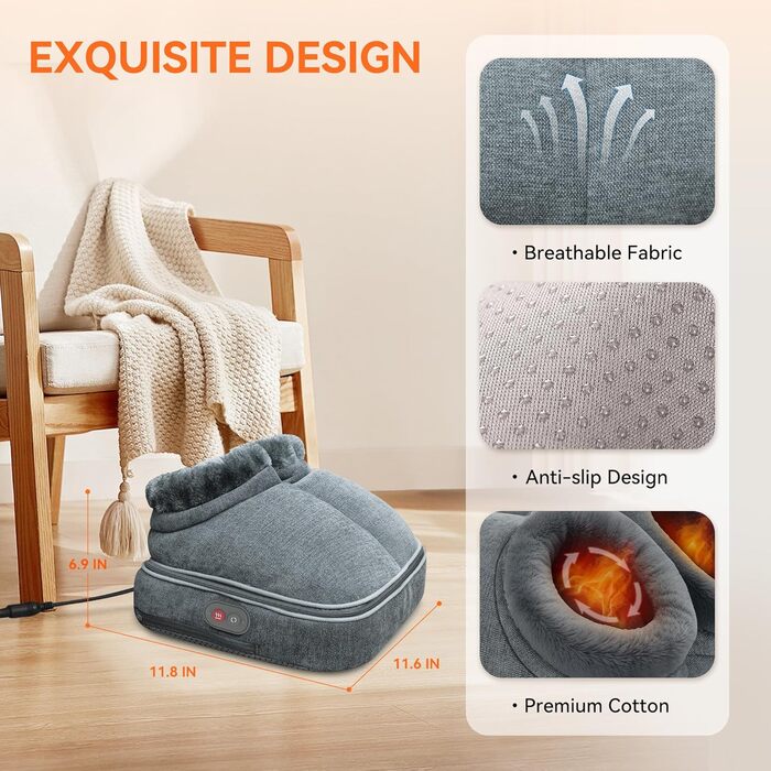 Електричний масажер для ніг Snailax Shiatsu з підігрівом та пультом дистанційного керування, 2-в-1, для розслаблення, подарунок для чоловіків/жінок