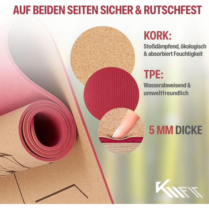Йога-мат KM-Fit TPE з ременем, рельєфний, нековзкий, для фітнесу, пілатесу та гімнастики, з сумкою, ременем і масажним м'ячем